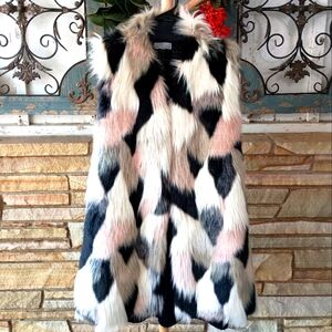 Joseph A Large Multicolor Women's Faux Fur Vest Jacket Shabby Chic_Large